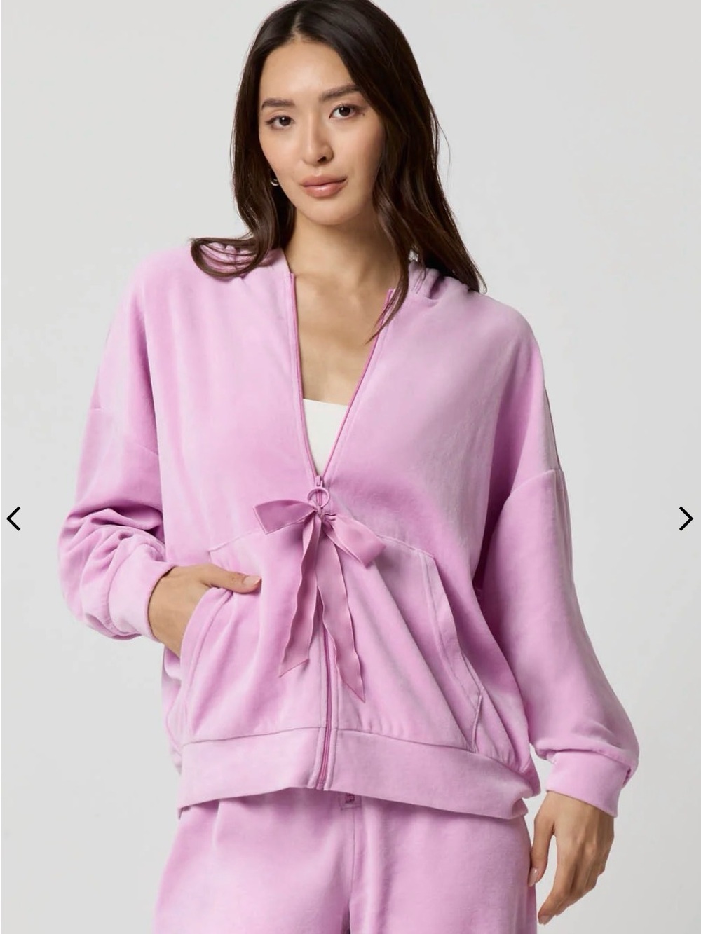 Florence by Mills Pink Velour Bow Zip Hoodie - xs